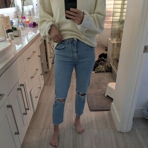 Zara High Waisted Cropped Jeans With Slits At Knees - Size 27 Or 6